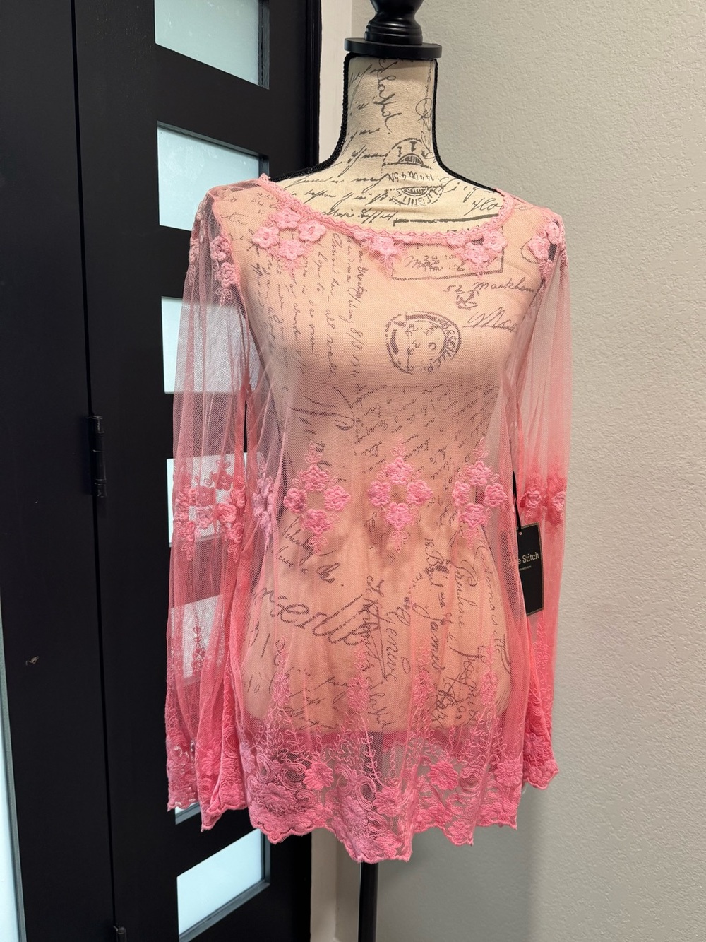 NWT  Love Stitch Pink Sheer Floral Lace Top